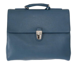 Blue Leather Portfolio Laptop Bag