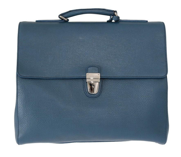 Blue Leather Portfolio Laptop Bag