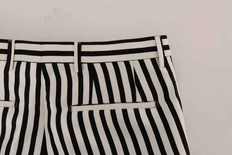 White Black Striped 100% Silk Pants