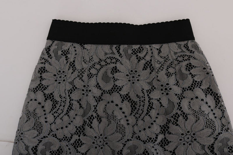 Gray Floral Lace Cotton Mini Skirt