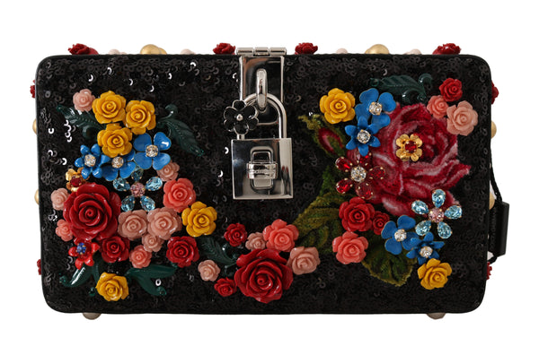 Black Floral Roses Crystal Leather Purse