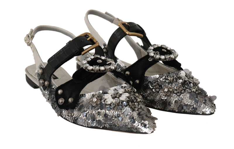 Silver Sequin Silk Crystal Sandals