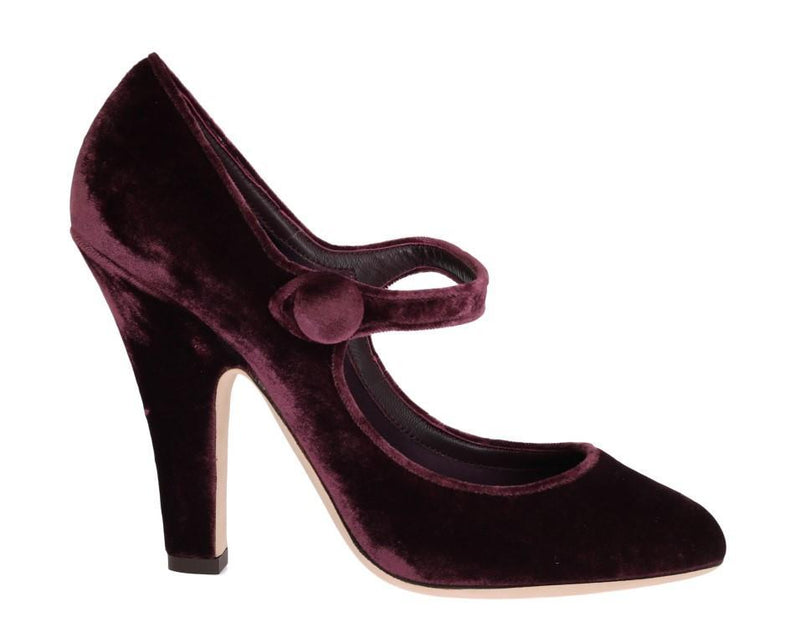 Purple Velvet Mary Janes Leather Shoes