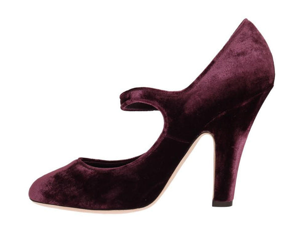Purple Velvet Mary Janes Leather Shoes