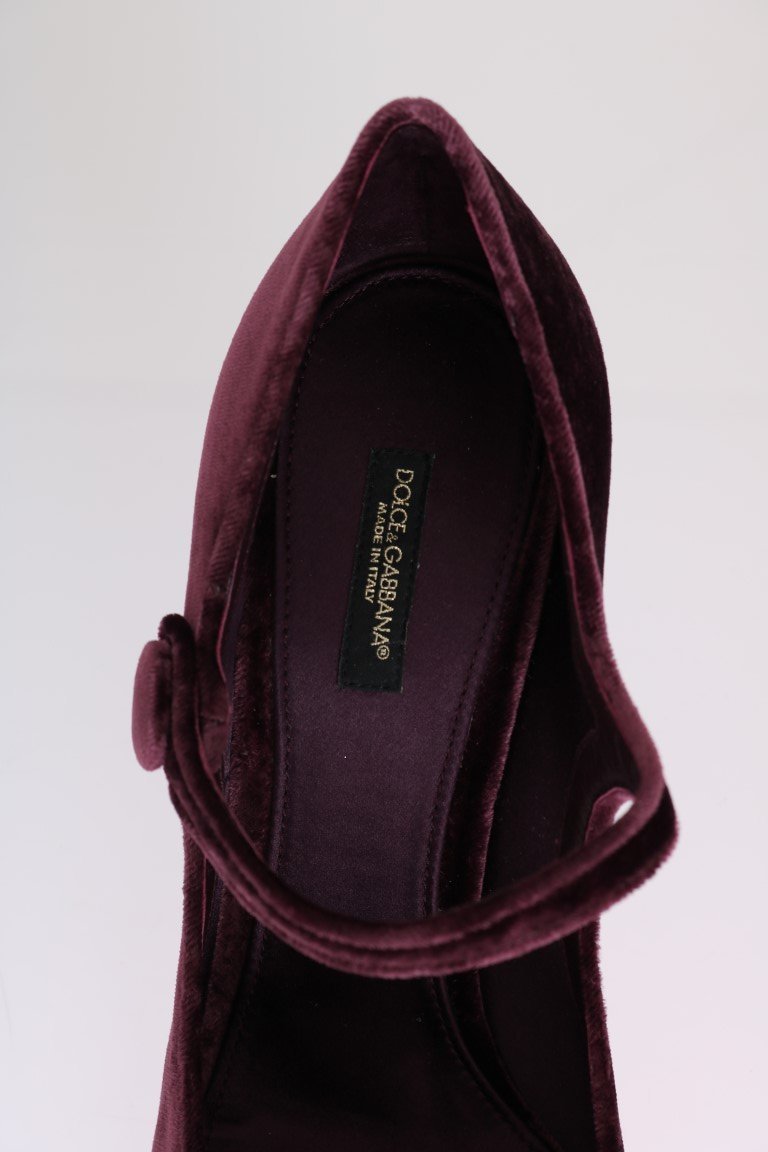 Purple Velvet Mary Janes Leather Shoes