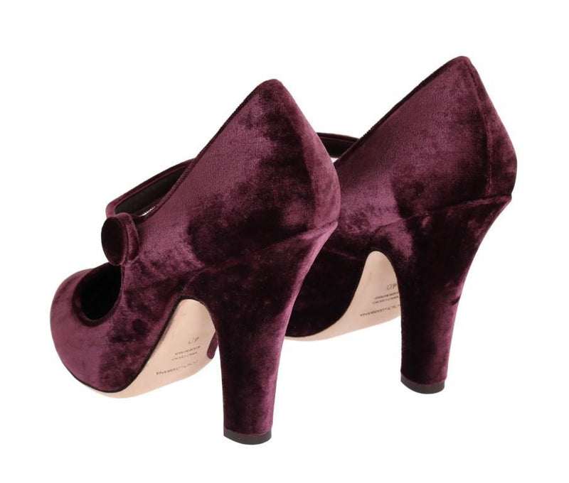 Purple Velvet Mary Janes Leather Shoes