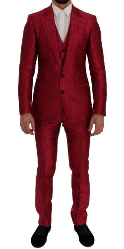 Pink Jacquard 3 Piece Slim fit Suit