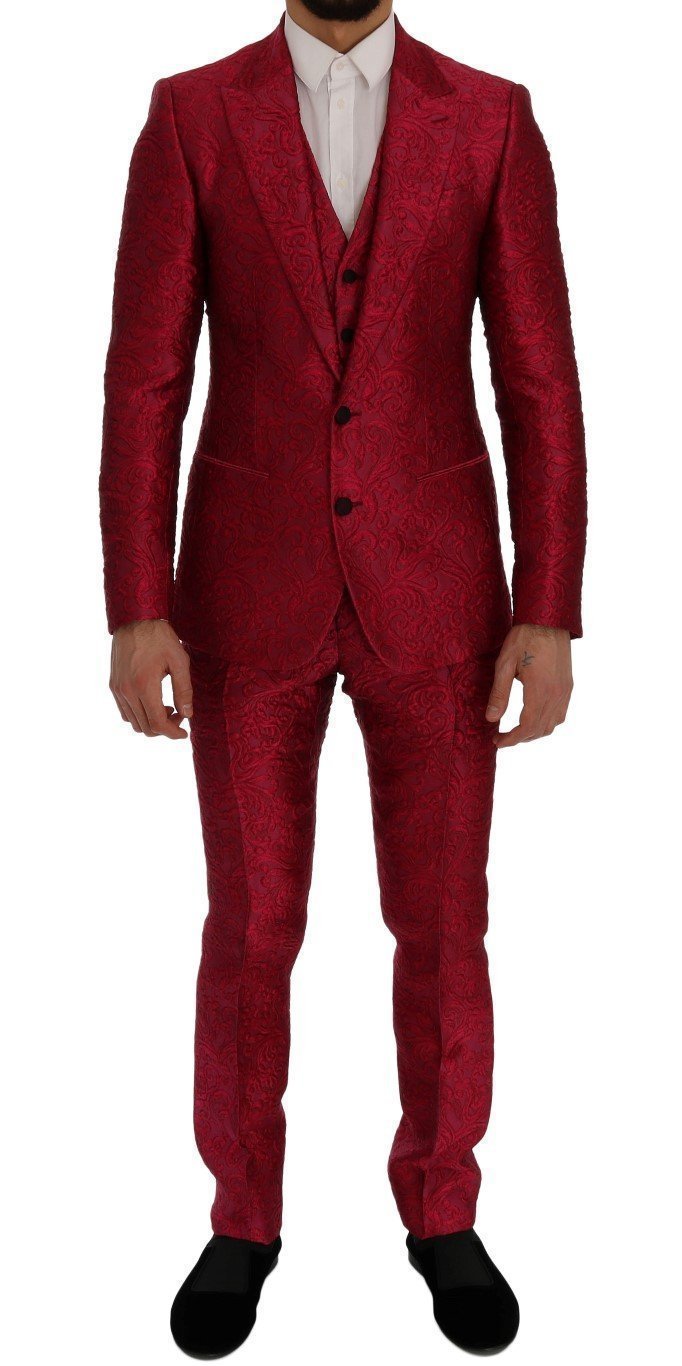 Pink Jacquard 3 Piece Slim fit Suit