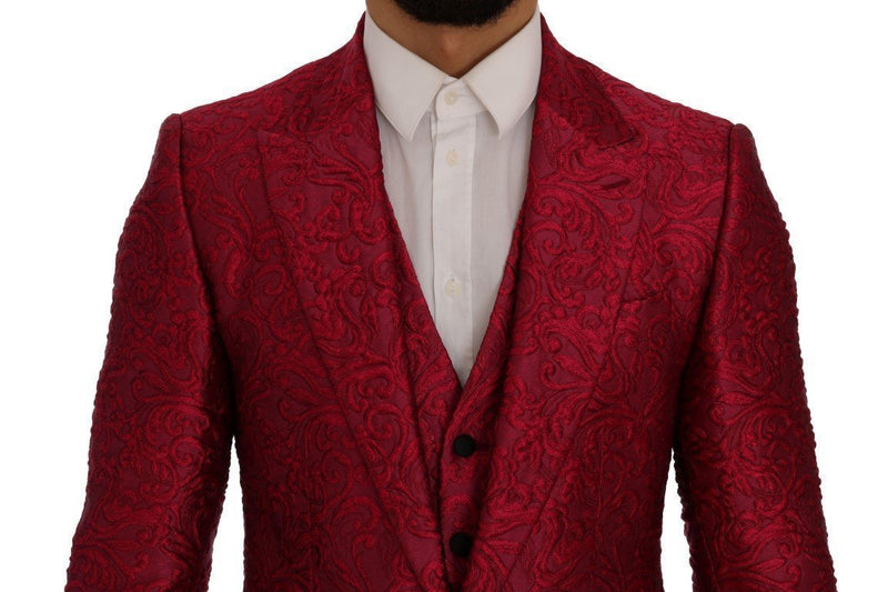 Pink Jacquard 3 Piece Slim fit Suit