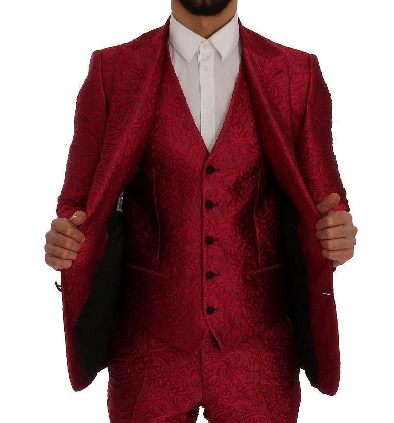 Pink Jacquard 3 Piece Slim fit Suit