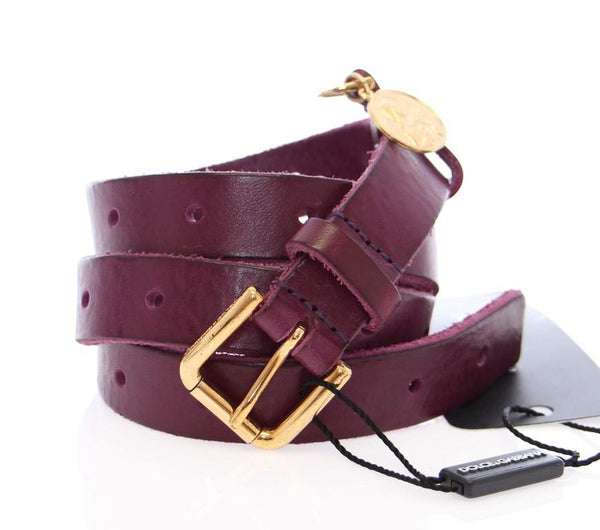 Purple Leather Gold Logo Belt