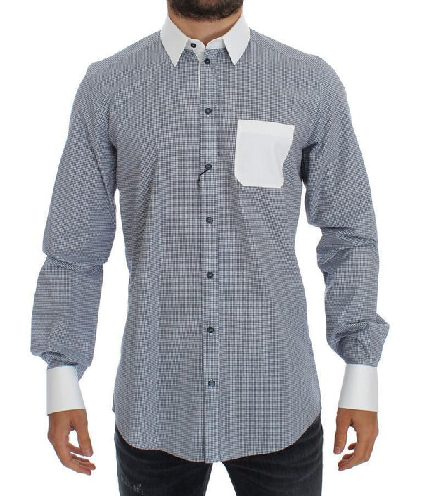 White Blue Cotton GOLD Slim Fit Dress Shirt