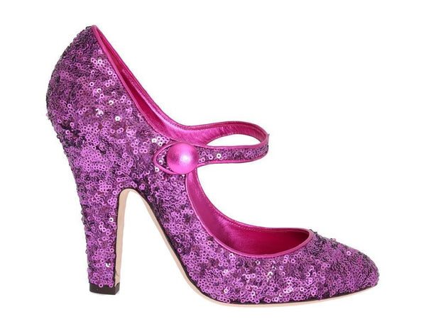 Purple Sequined Mary Janes Leather Shoes