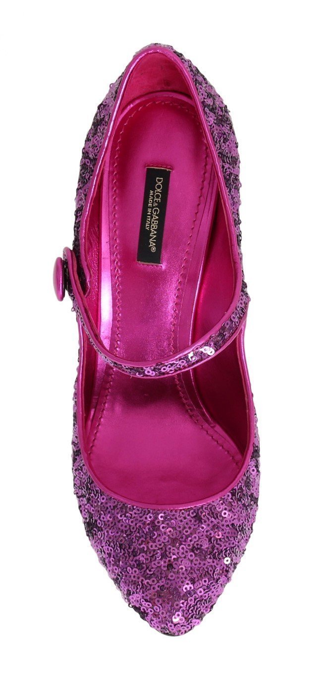 Purple Sequined Mary Janes Leather Shoes