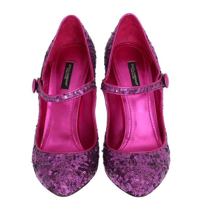 Purple Sequined Mary Janes Leather Shoes