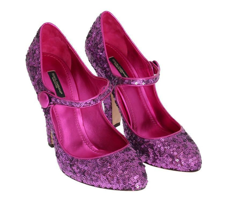 Purple Sequined Mary Janes Leather Shoes