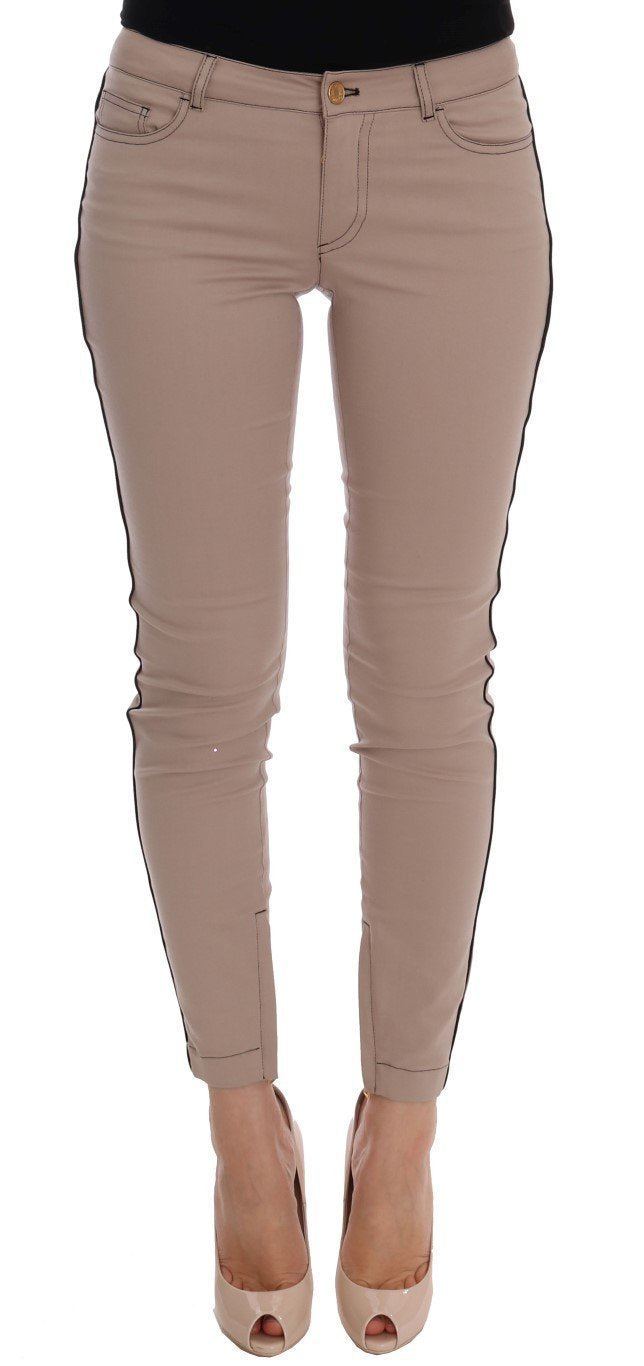 Beige Cotton Stretch Tight Jeans