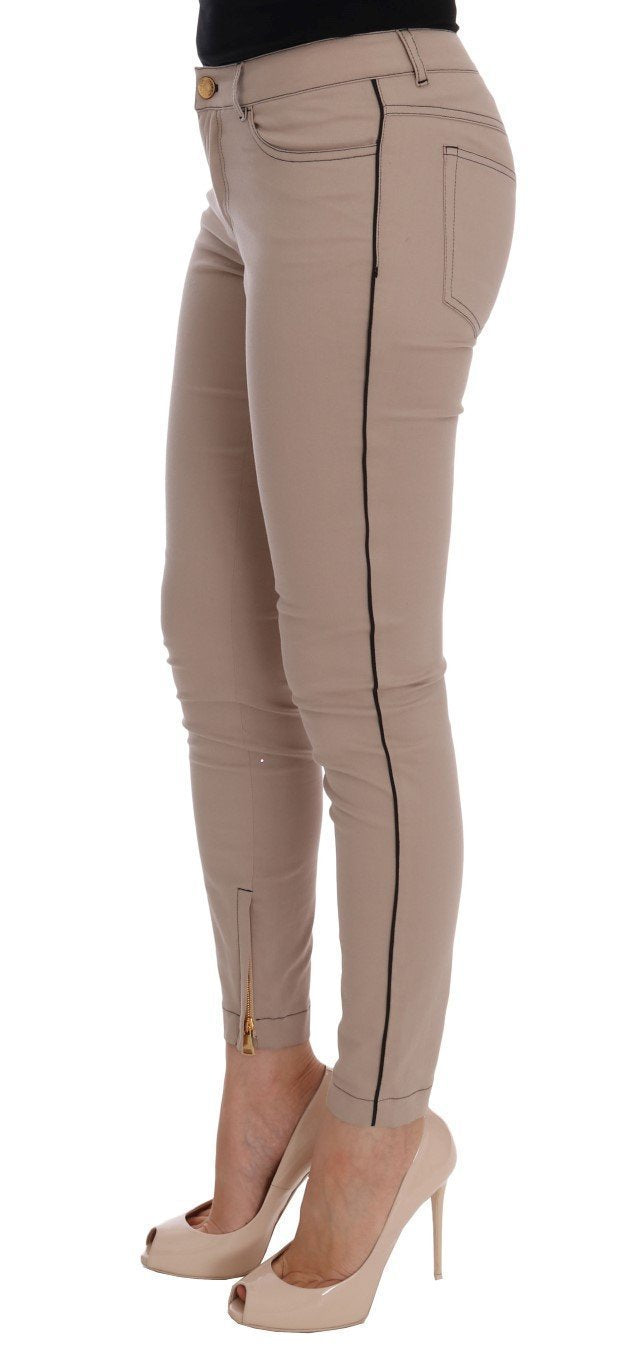 Beige Cotton Stretch Tight Jeans