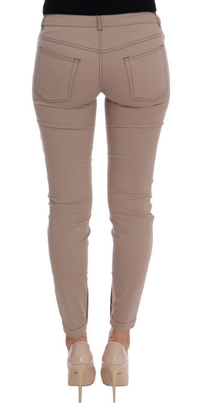 Beige Cotton Stretch Tight Jeans