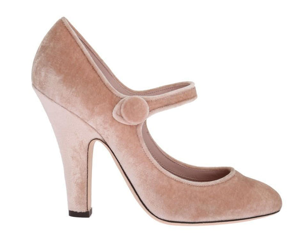 Beige Velvet Mary Janes Leather Shoes