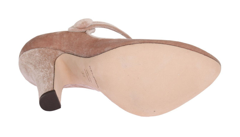 Beige Velvet Mary Janes Leather Shoes