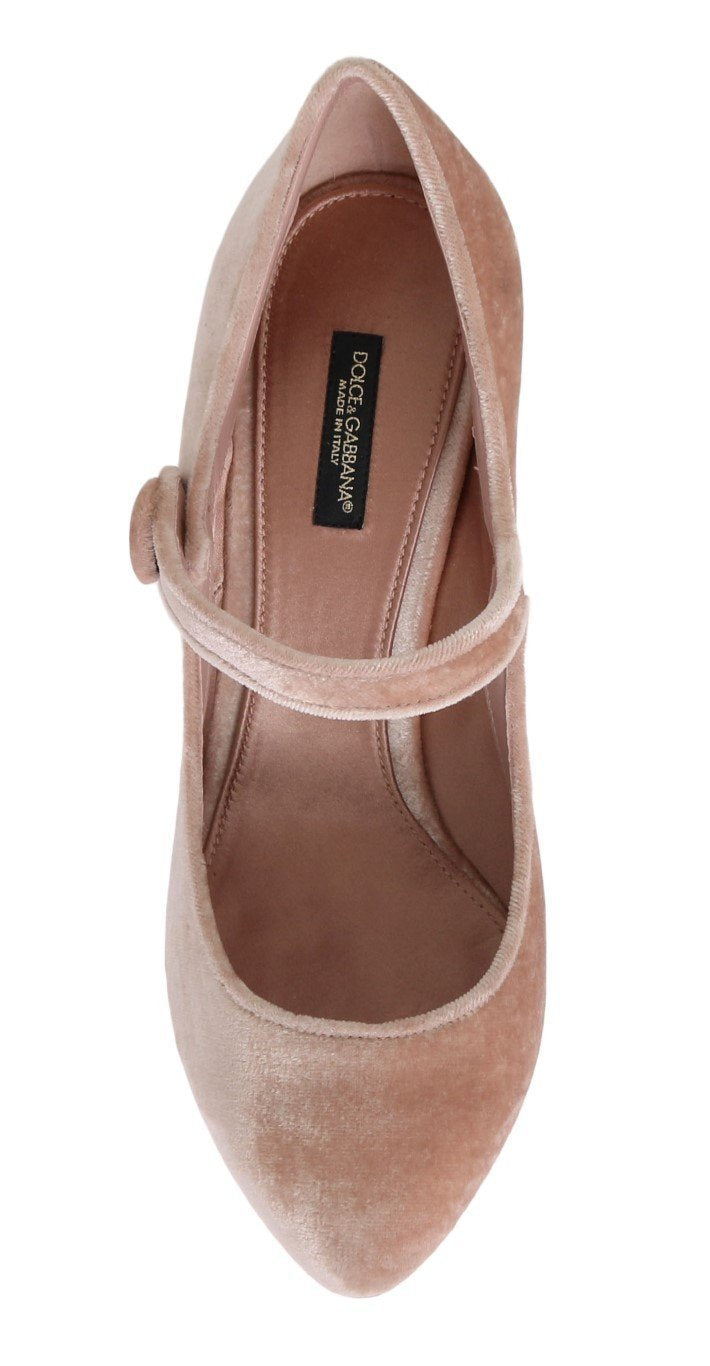 Beige Velvet Mary Janes Leather Shoes