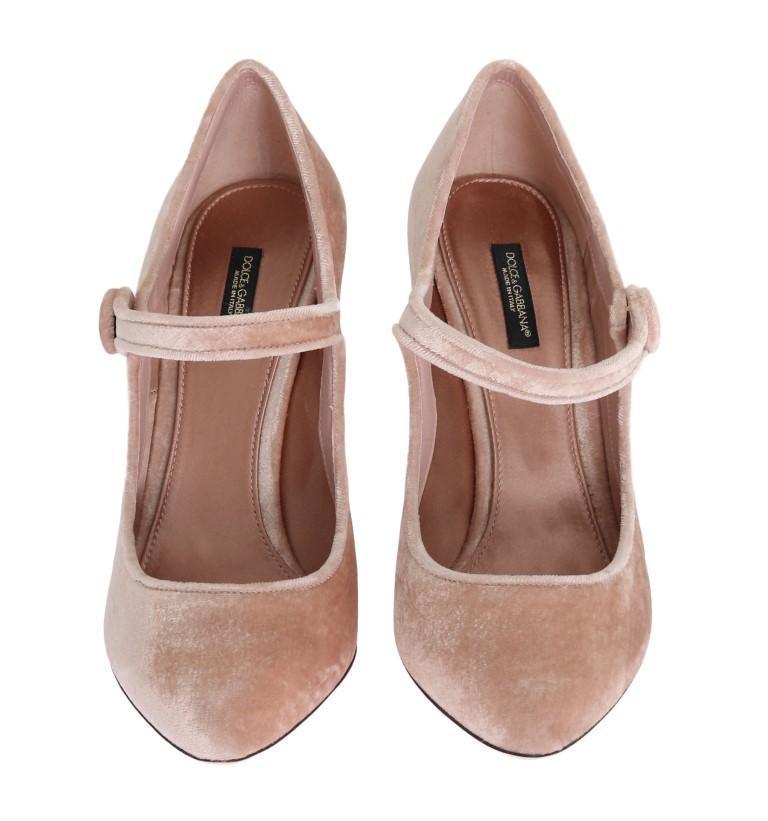 Beige Velvet Mary Janes Leather Shoes