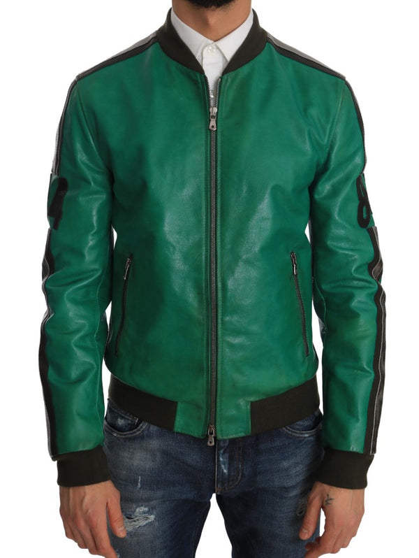 Green Leather 84 Motive Bomber Jacket