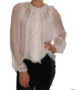 White Silk Ruffled Top Shirt