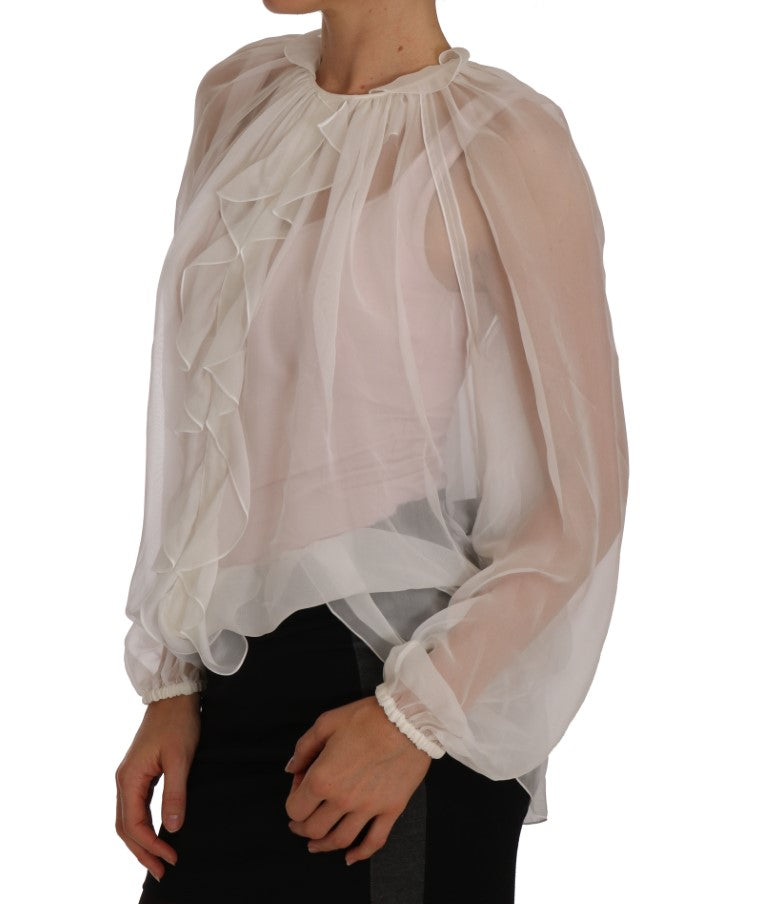 White Silk Ruffled Top Shirt