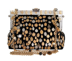 Black VANDA Velvet Gold Charms Crystal Bag