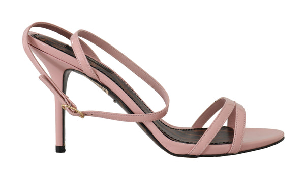 Pink Leather Stiletto Heels Sandals