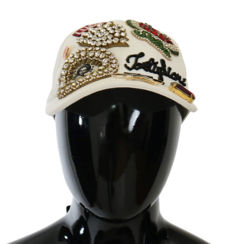 White Cotton SICILY Crystal Baseball Cap