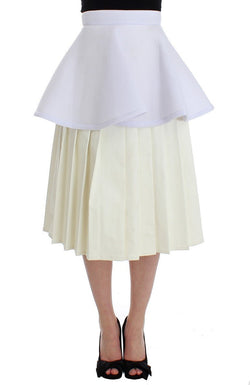 White Peplum A-Line Straight Pleated Skirt