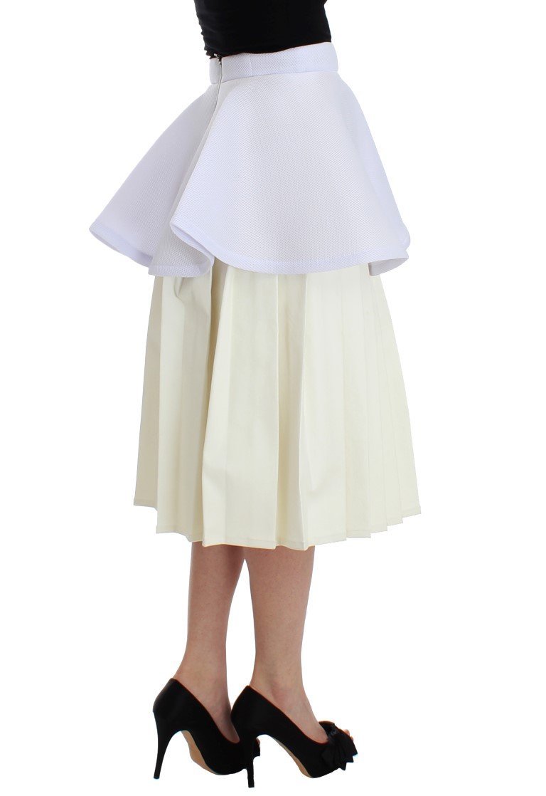 White Peplum A-Line Straight Pleated Skirt