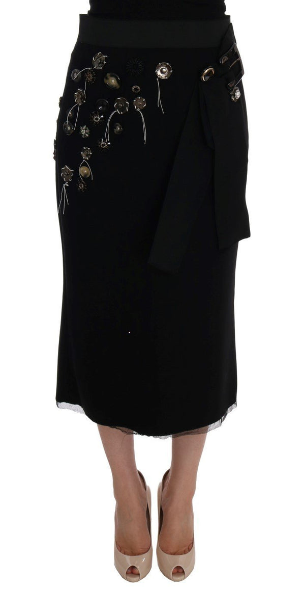 Black Wool Crystal Skirt