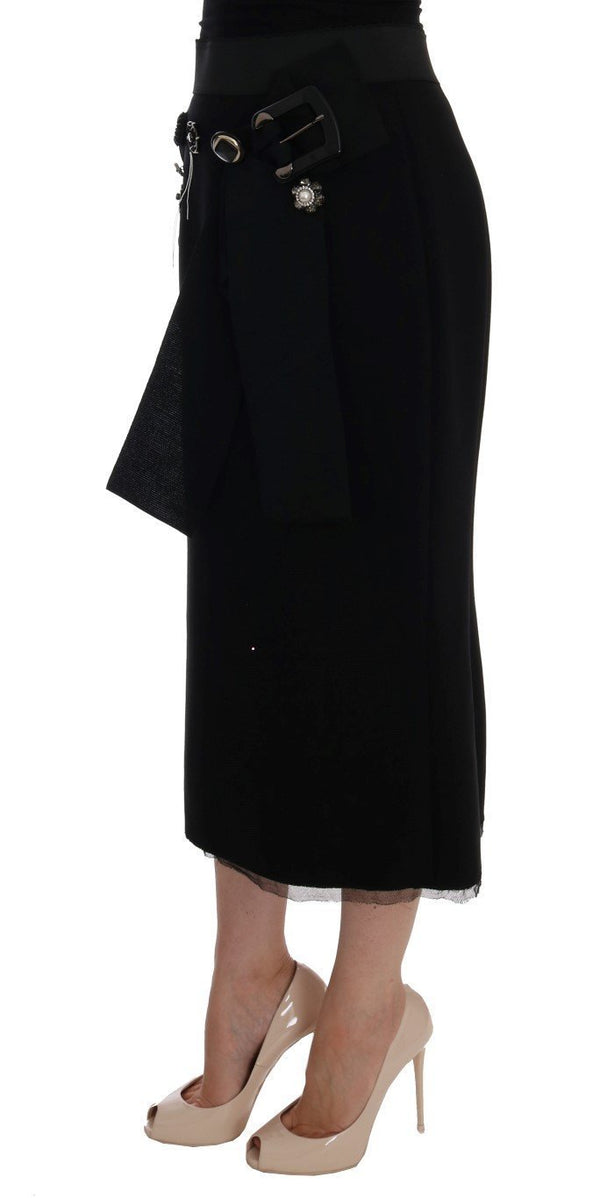 Black Wool Crystal Skirt