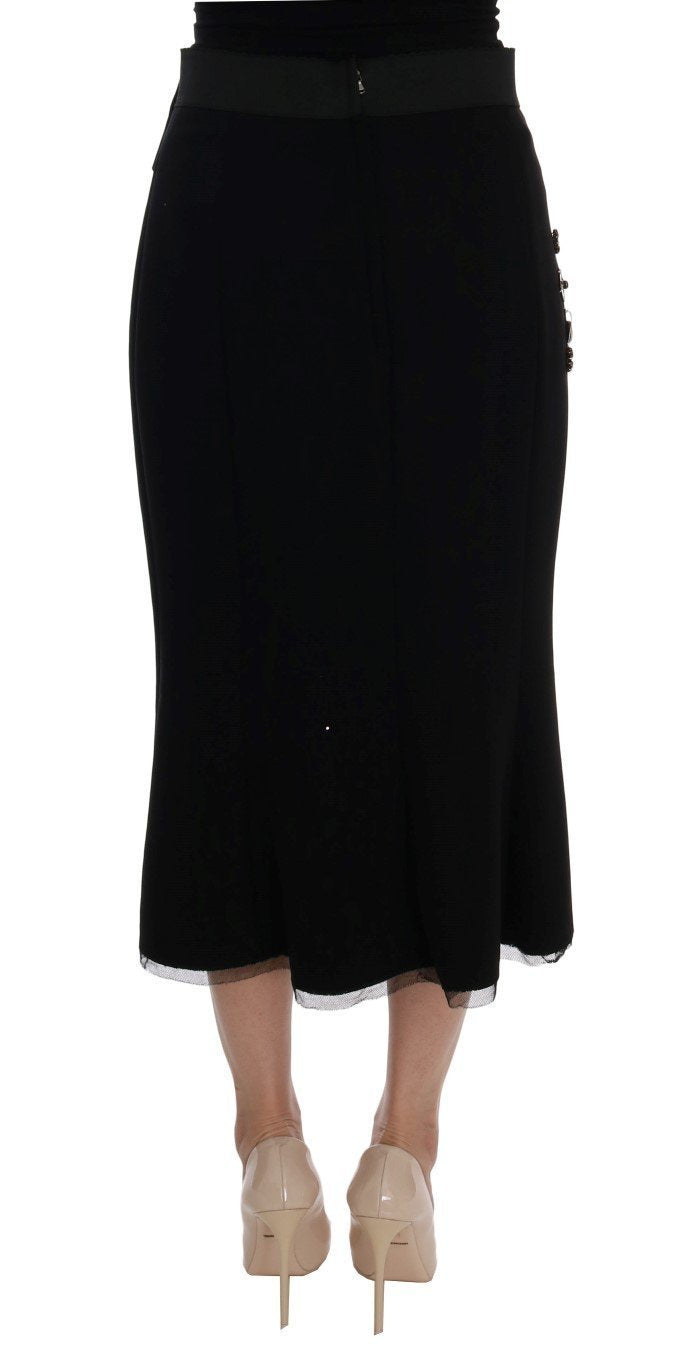 Black Wool Crystal Skirt
