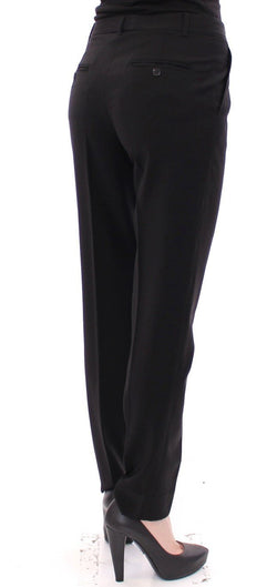 Black Virgin Wool Solid Pattern Dress Pants