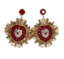 Red Heart Gold Brass ClipOn Earring