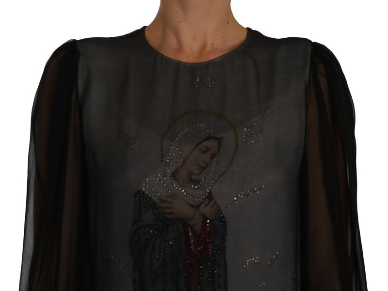Silk Black MADONNA Crystal Sicily Blouse