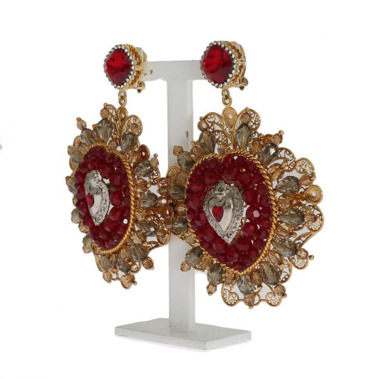 Red Heart Gold Brass ClipOn Earring