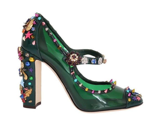 Green Transparent Crystal Studded Shoes