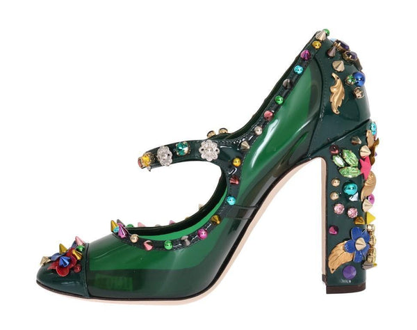 Green Transparent Crystal Studded Shoes