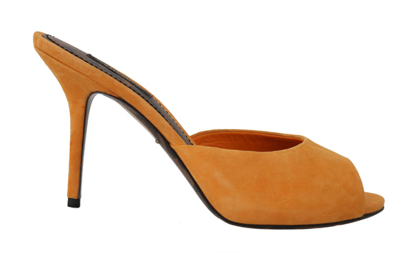 Orange Suede Leather Heels Slides
