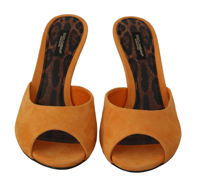 Orange Suede Leather Heels Slides