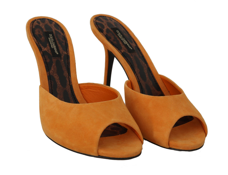 Orange Suede Leather Heels Slides