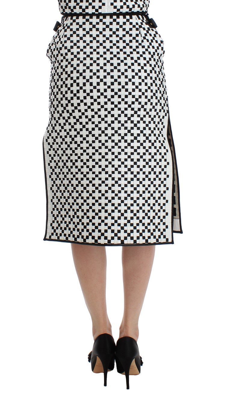 Black White Nappa Leather A-Line Skirt