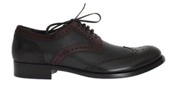 Black Gray Leather Wingtip Oxford Shoes
