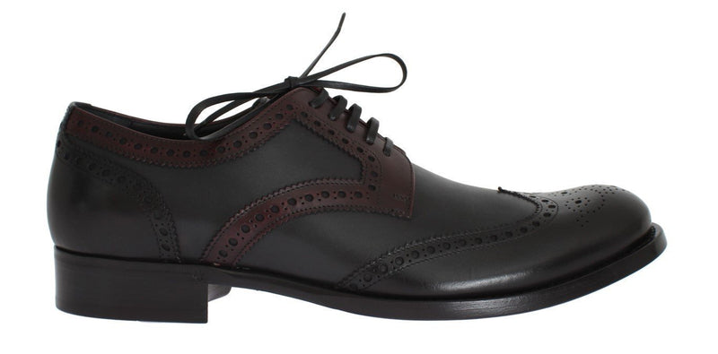 Black Gray Leather Wingtip Oxford Shoes